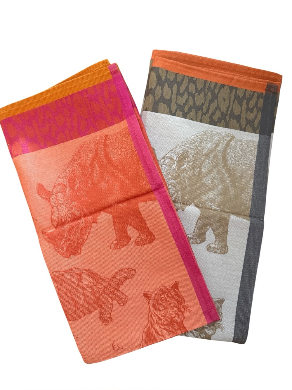 Le Jacquard Francais Safari Tea Towels Set of 2 Orange Sand Animal Print New - Picture 2 of 5